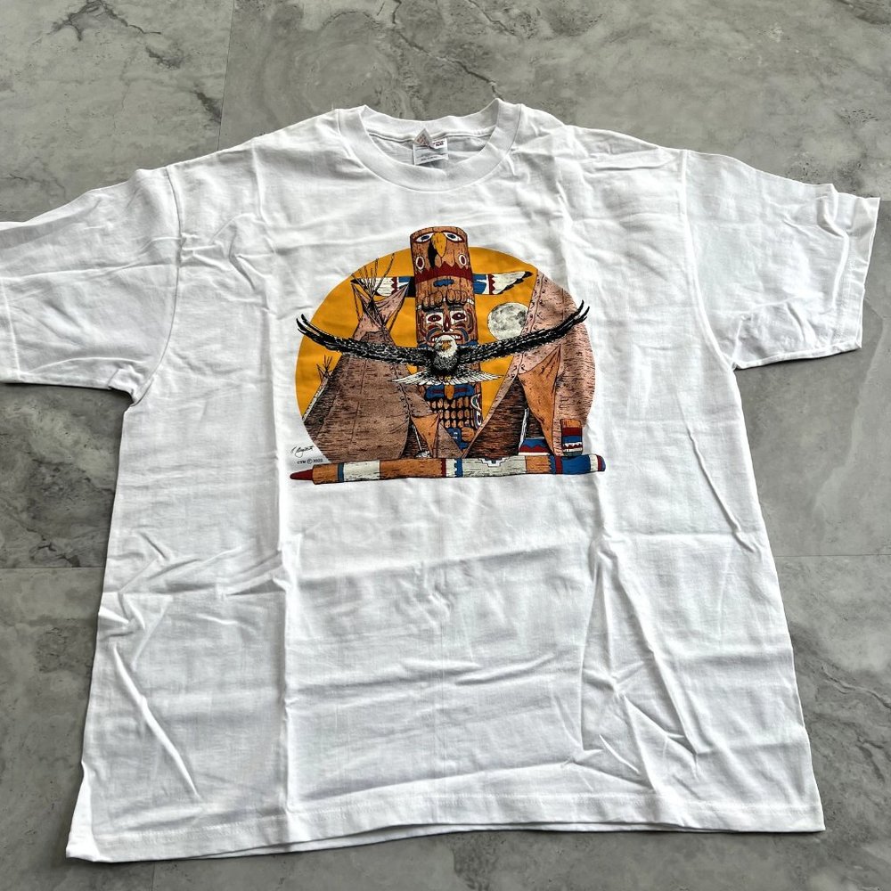 Vintage 90s Eagle Native American Graphic‎ Print T Shirt Adult Sz XL Hanes 50/50